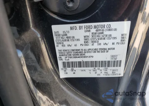 2013 Ford F350 Super Duty from USA, damaged, VIN 1FT8X3B64DEB51370